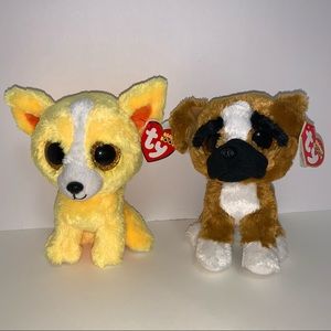 TY BEANIE BOO’S Dandelion chihuahua and Brutus boxer dogs plush stuffed animals